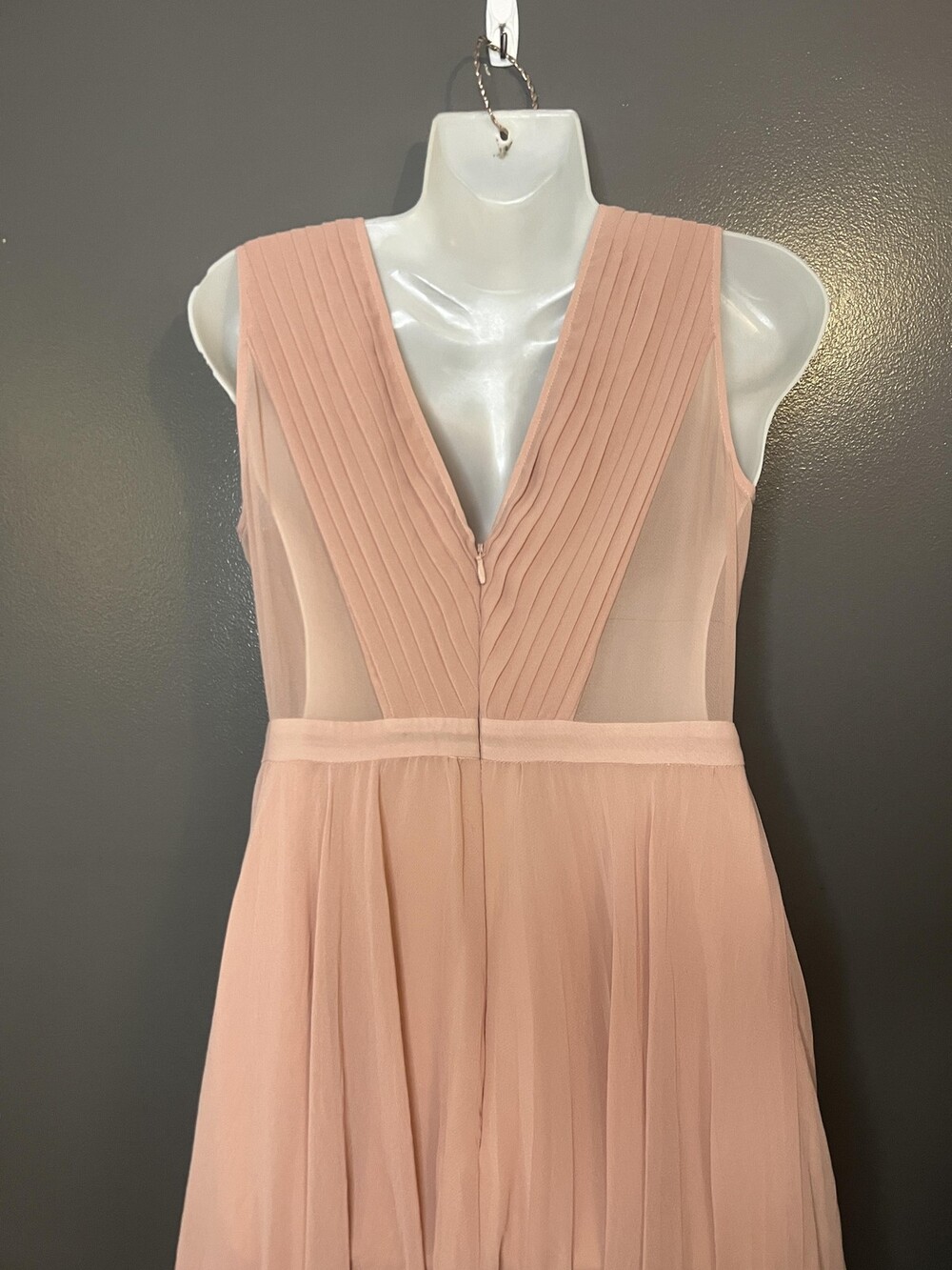 BCBGMAXAZRIA Deborah Dress Womens 4 Pink Pleated V Neck Chiffon Fit & Flare Midi - Picture 8 of 14